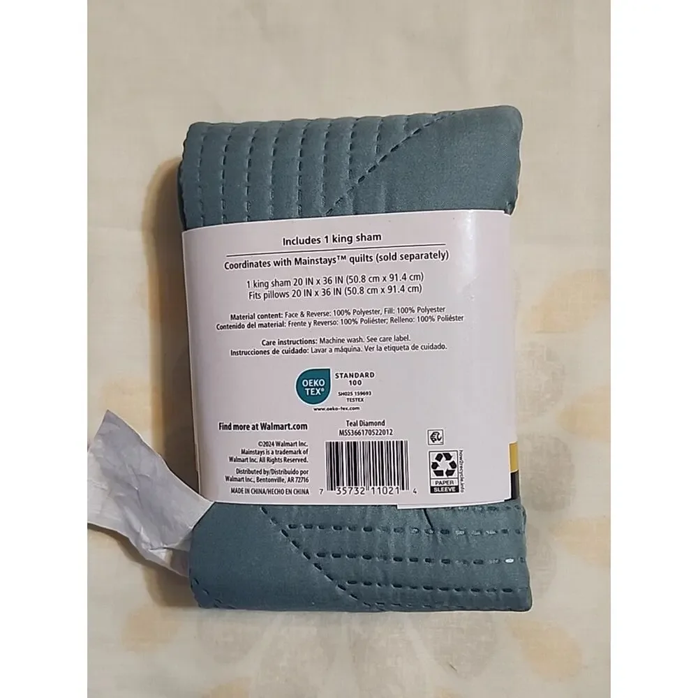 Mainstays Teal Diamond Sham Single Essential King Quilted Textured